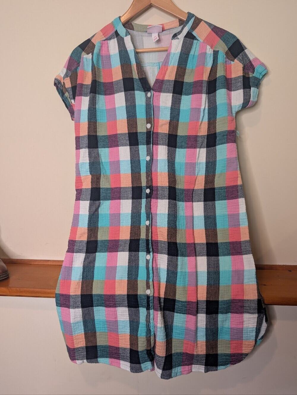 Isabel Maternity Plaid Gauze Shirtdress 100% Cotton XS Ingrid